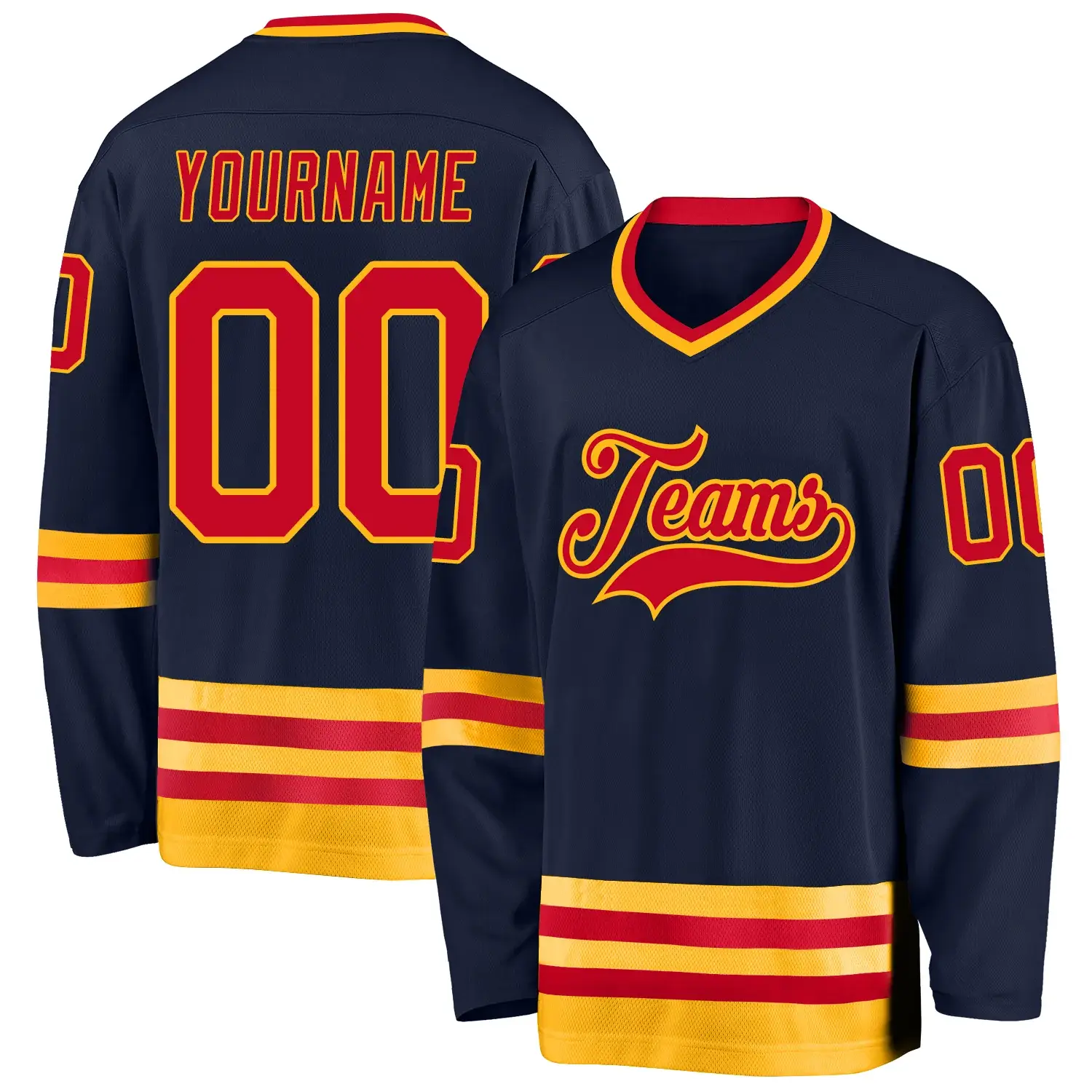 Custom Navy Hockey Jersey with Red-Gold