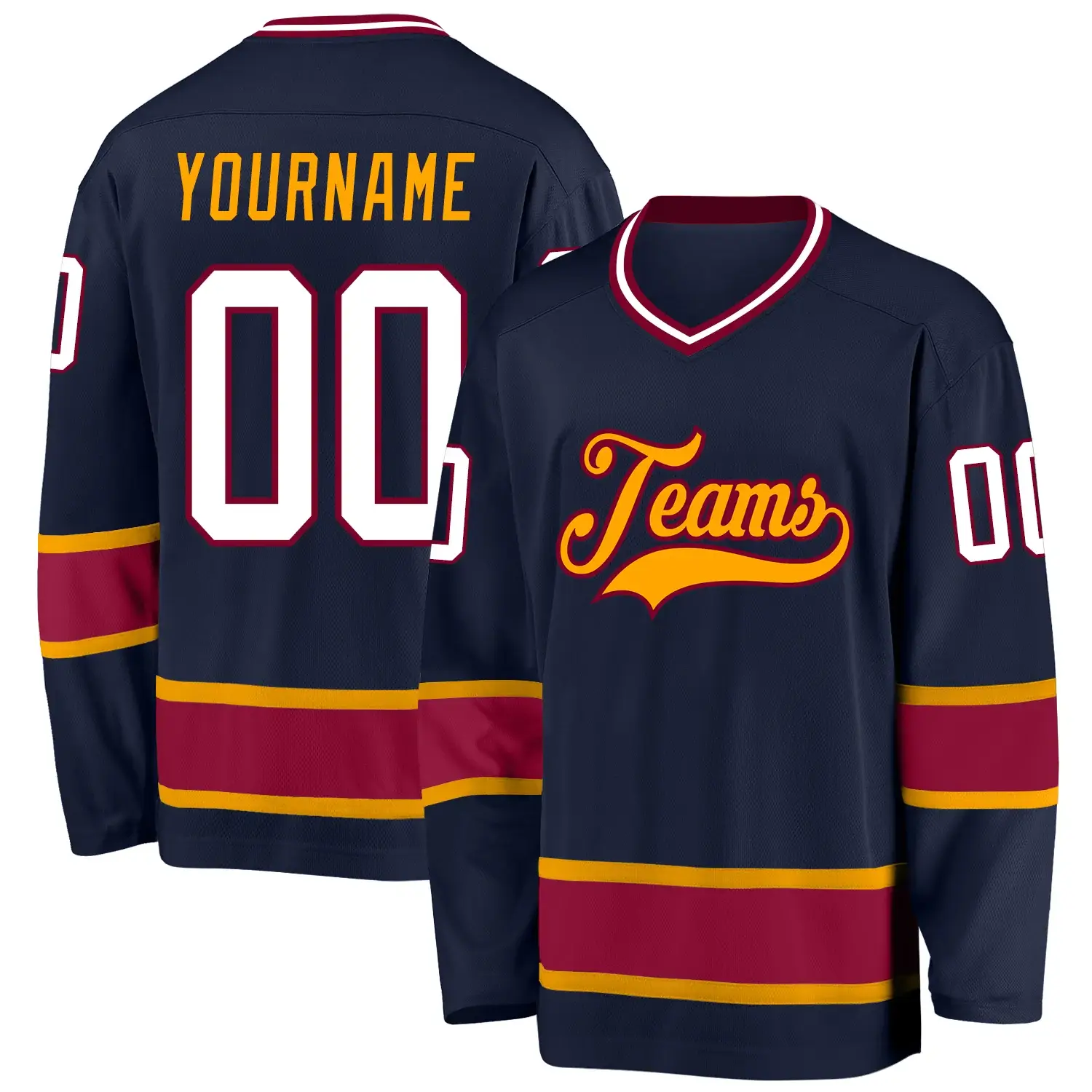 Custom Navy Hockey Jersey with White-Maroon