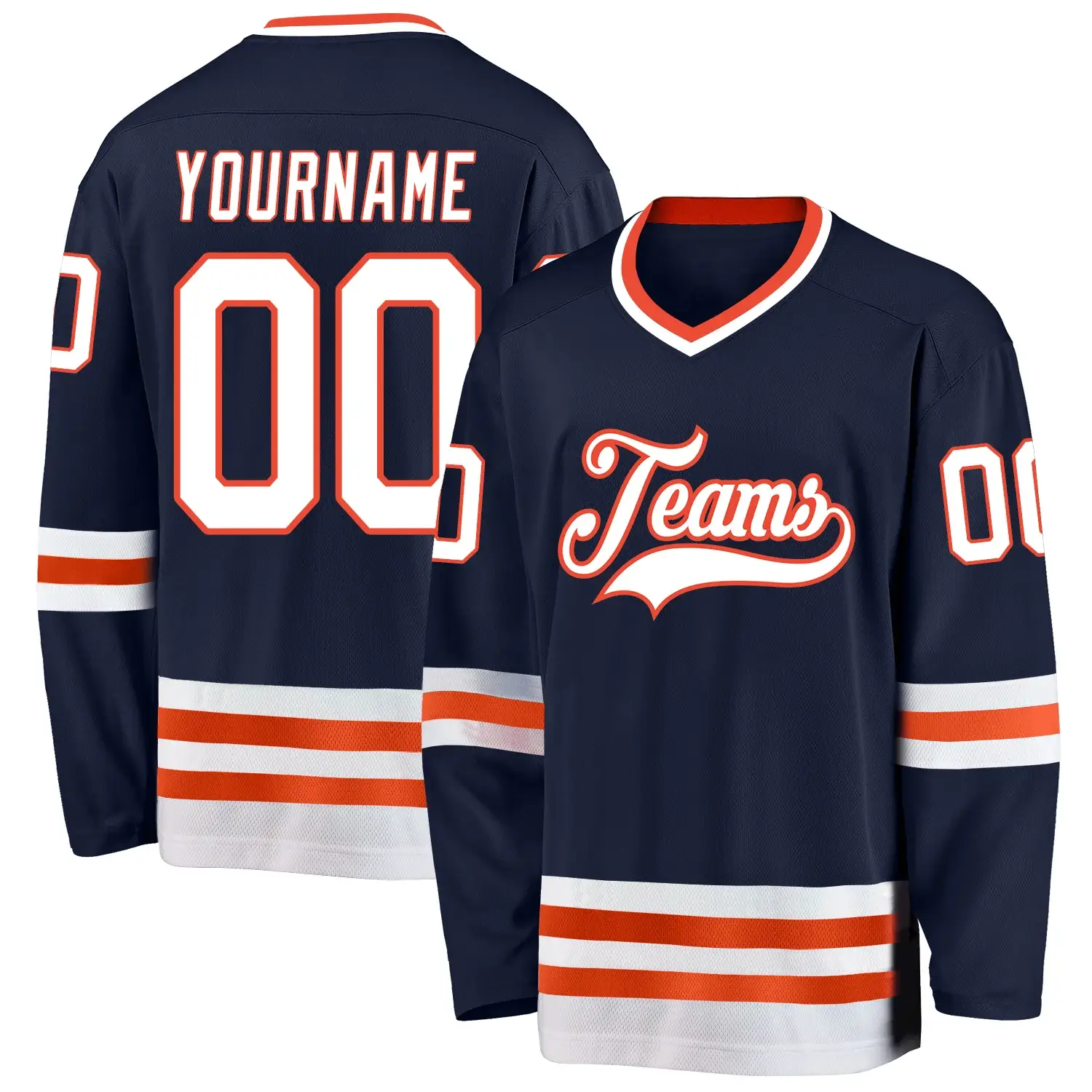 Custom Navy Hockey Jersey with White-Orange