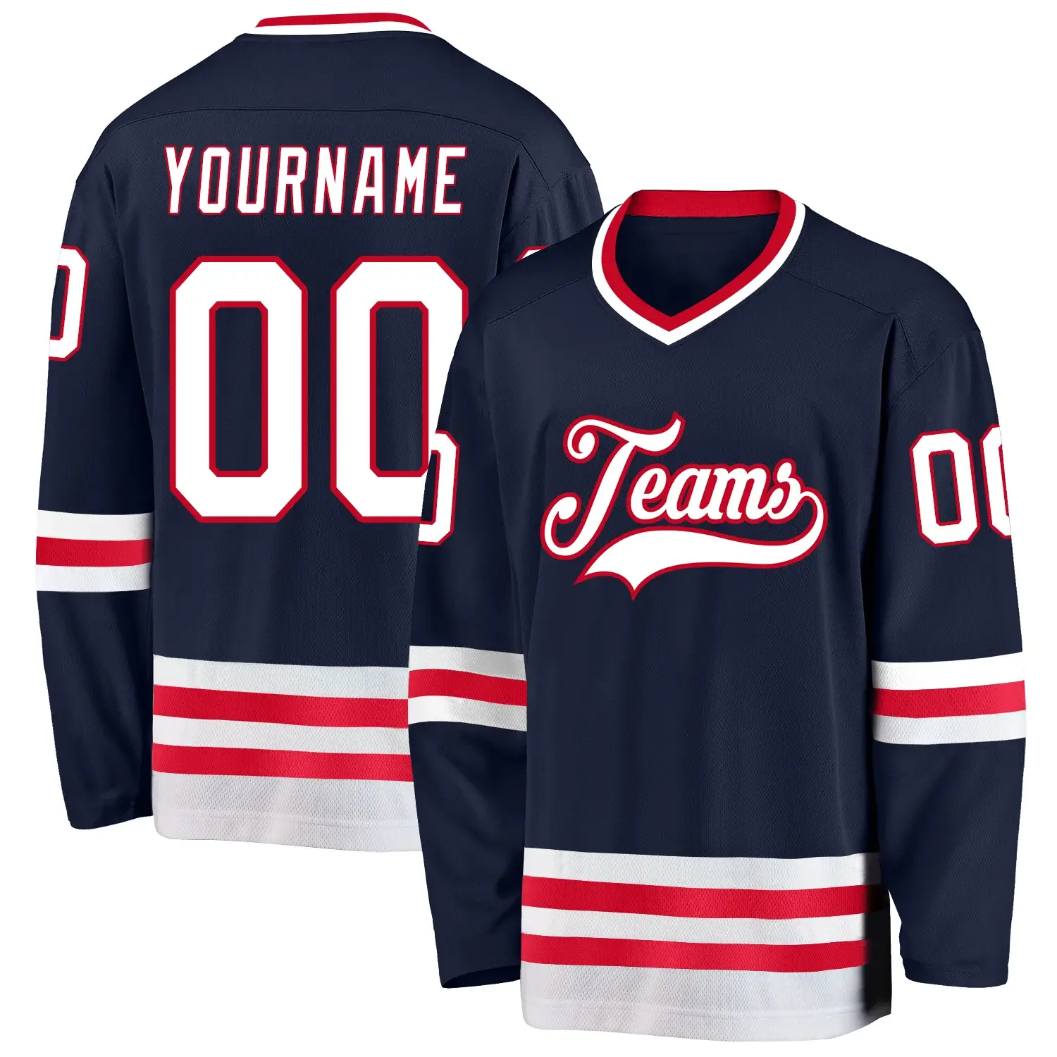 Custom Navy Hockey Jersey with White-Red