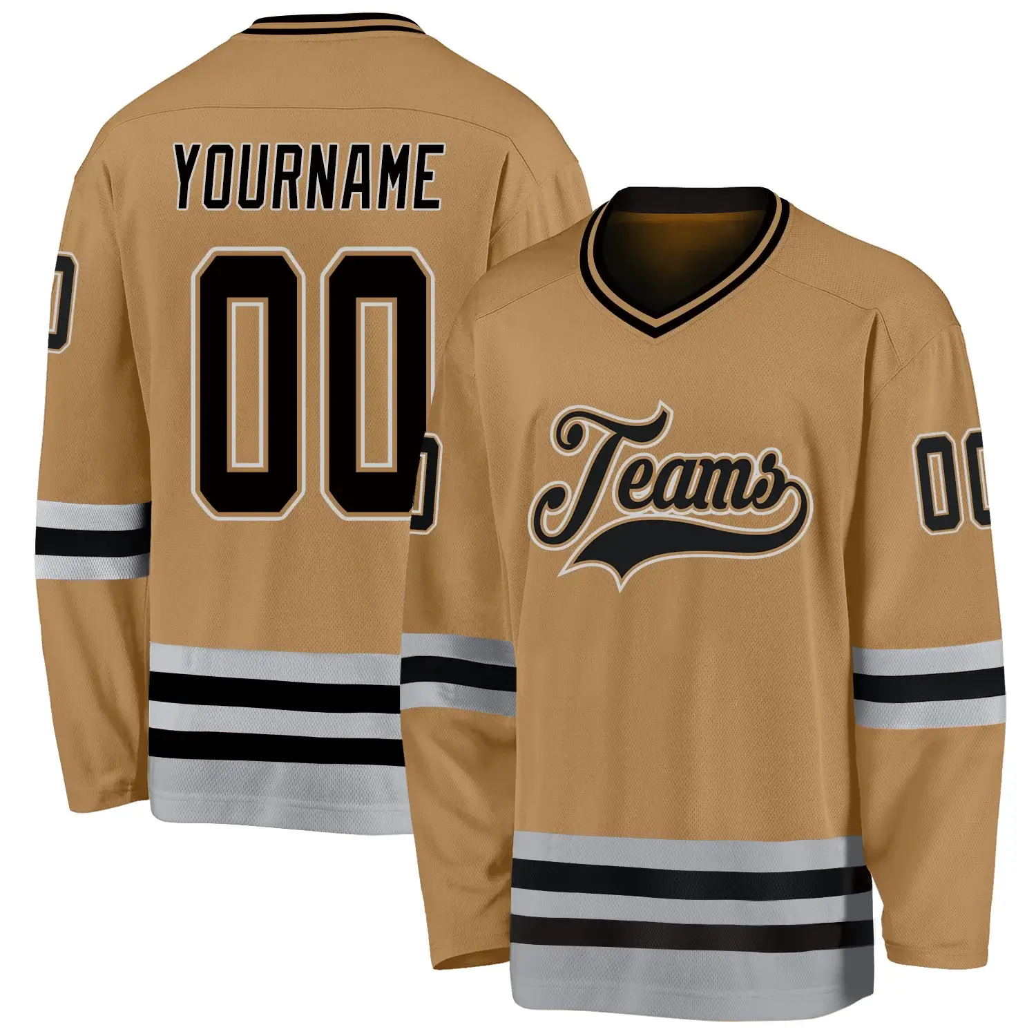 Custom Old Gold Hockey Jersey with Black-Gray