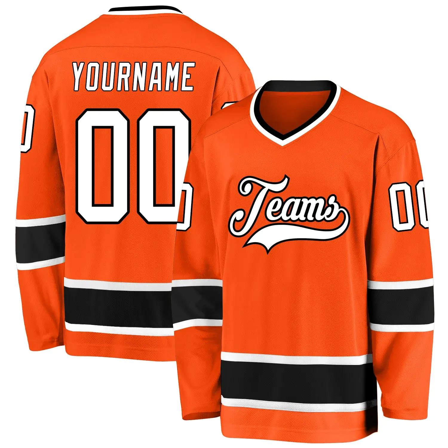 Custom Orange Hockey Jersey with White-Black