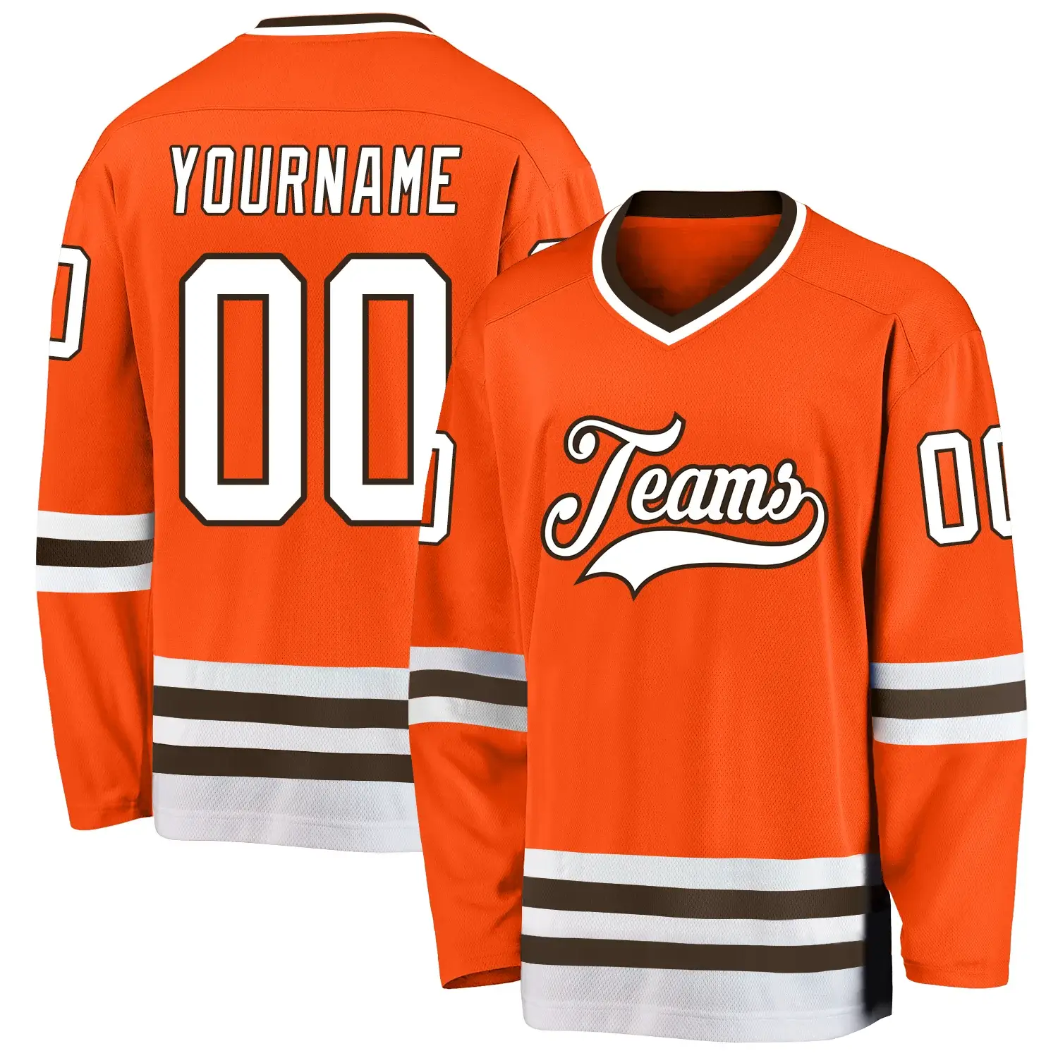 Custom Orange Hockey Jersey with White-Brown