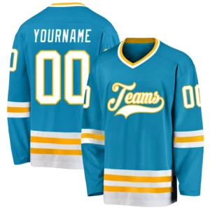 Custom Panther Blue Hockey Jersey with White-Gold