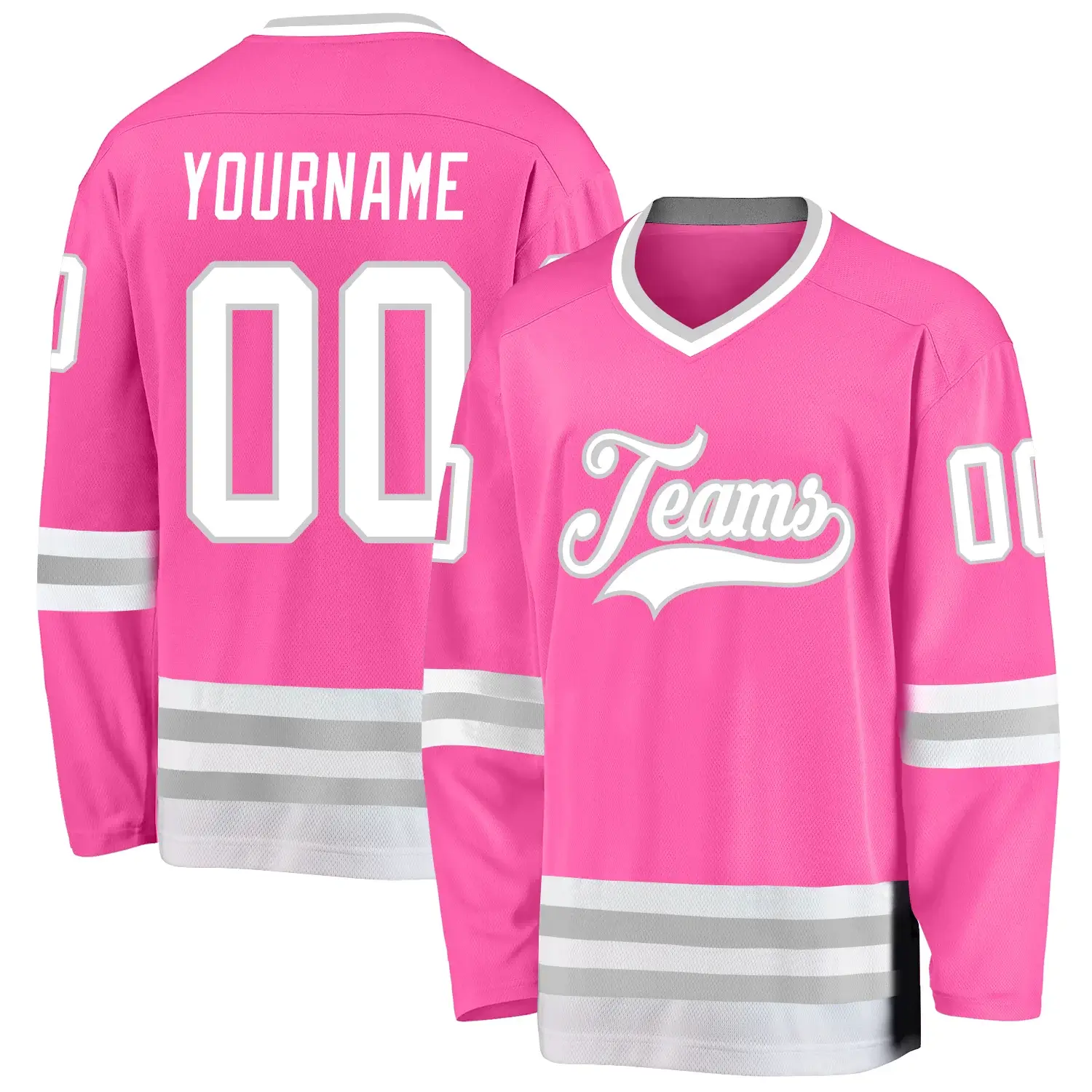 Custom Pink Hockey Jersey with White-Gray