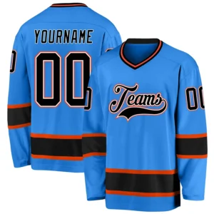 Custom Powder Blue Hockey Jersey with Black-Orange
