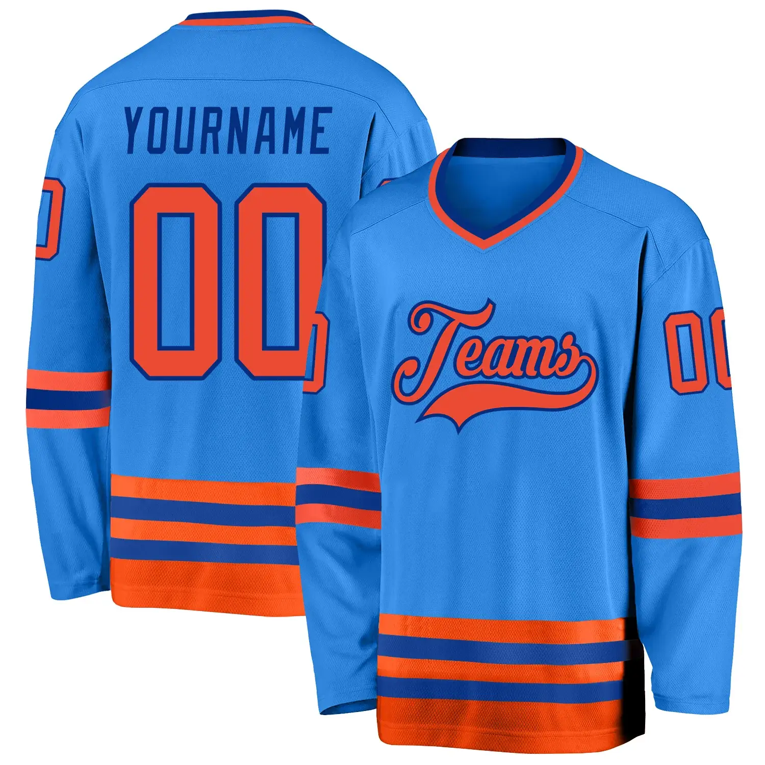 Custom Powder Blue Hockey Jersey with Orange-Royal