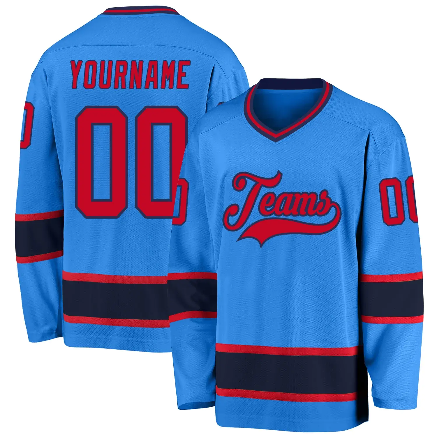Custom Powder Blue Hockey Jersey with Red-Navy