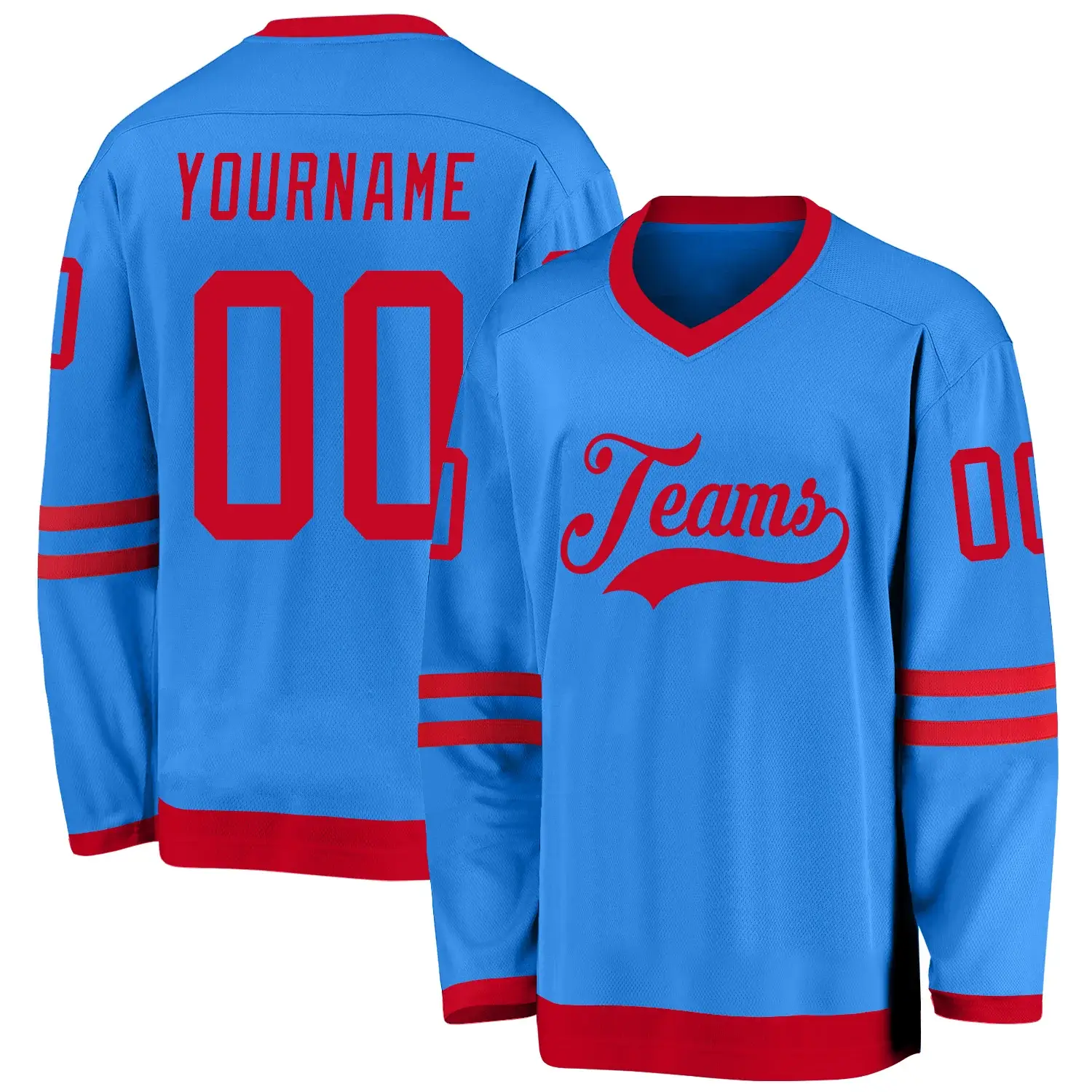 Custom Powder Blue Hockey Jersey with Red
