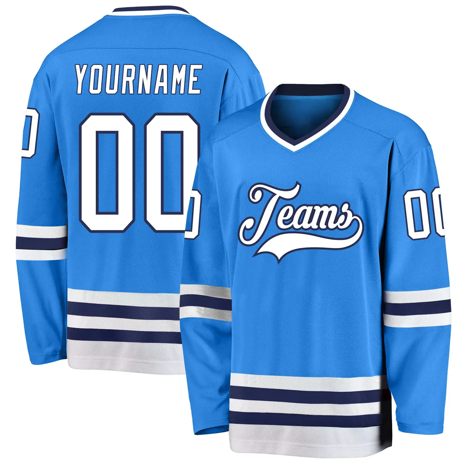 Custom Powder Blue Hockey Jersey with White-Navy