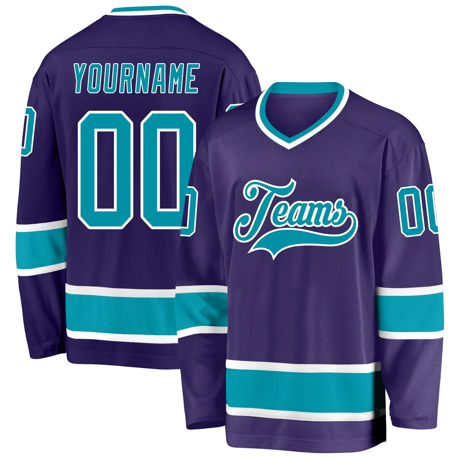 Custom Purple Hockey Jersey with Teal-White