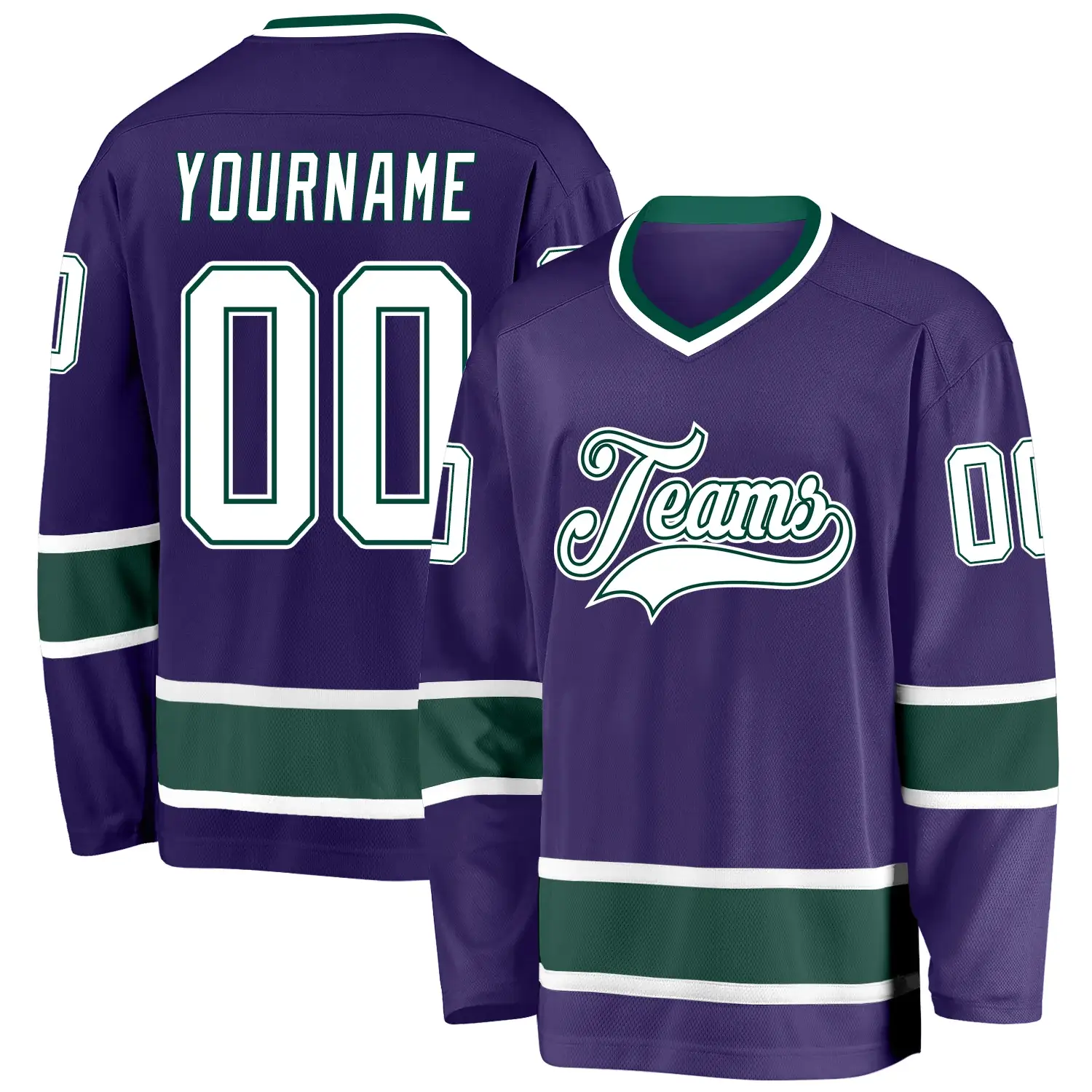 Custom Purple Hockey Jersey with White-Green