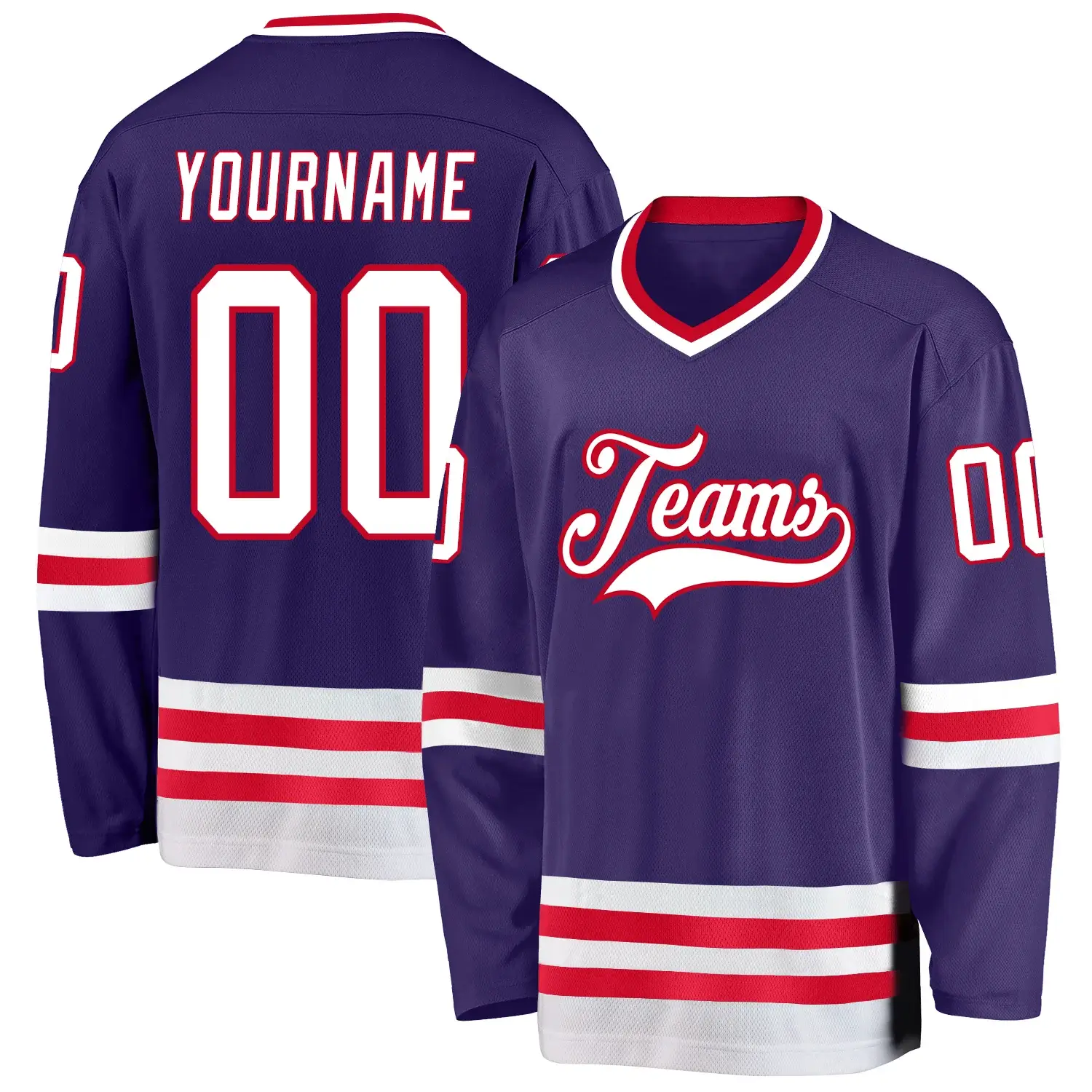 Custom Purple Hockey Jersey with White-Red