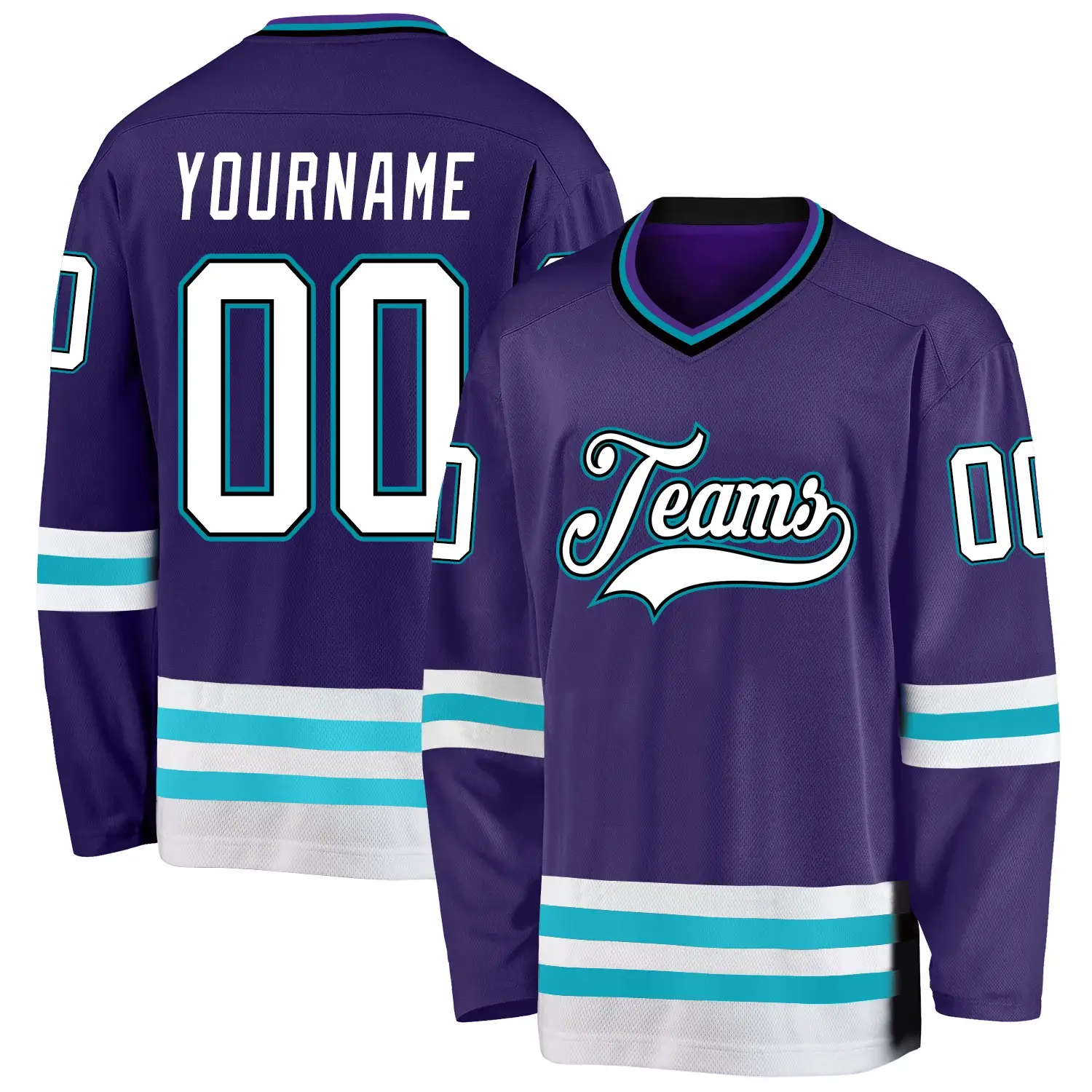 Custom Purple Hockey Jersey with White-Teal