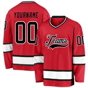 Custom Red Hockey Jersey with Black-White