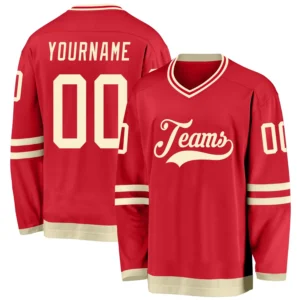 Custom Red Hockey Jersey with Cream