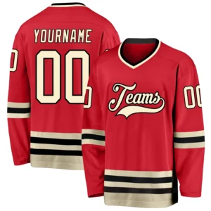 Custom Red Hockey Jersey with Cream-Black