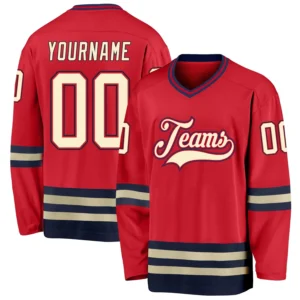 Custom Red Hockey Jersey with Cream-Navy
