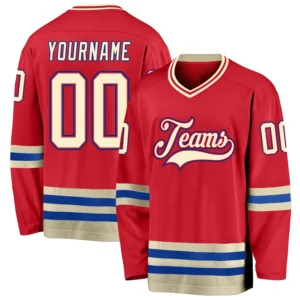 Custom Red Hockey Jersey with Cream-Royal