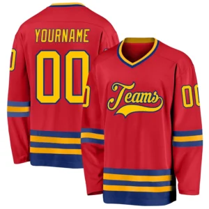 Custom Red Hockey Jersey with Gold-Royal