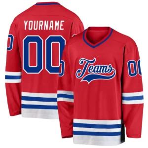 Custom Red Hockey Jersey with Royal-White