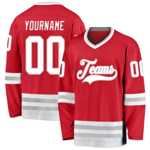 Custom Red Hockey Jersey with White-Gray
