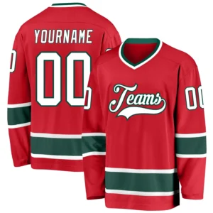 Custom Red Hockey Jersey with White-Green