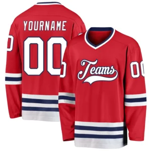 Custom Red Hockey Jersey with White-Navy