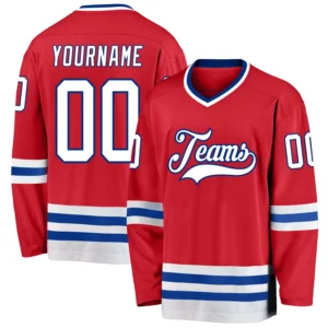 Custom Red Hockey Jersey with White-Royal