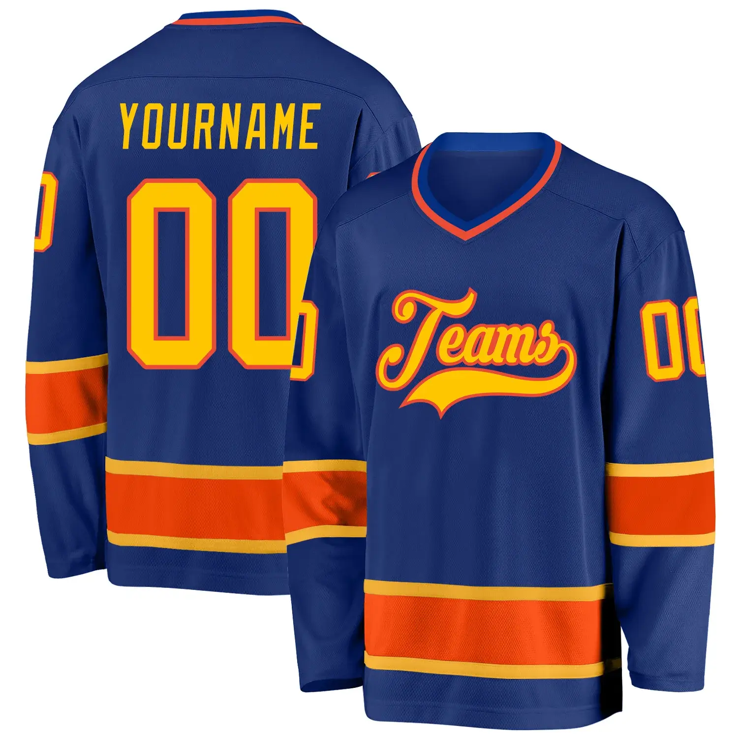 Custom Royal Hockey Jersey with Gold-Orange
