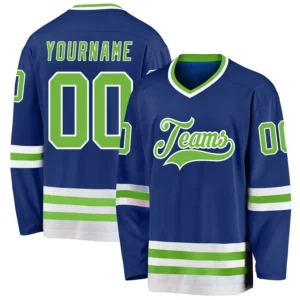 Custom Royal Hockey Jersey with Neon Green-White
