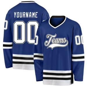 Custom Royal Hockey Jersey with White-Black