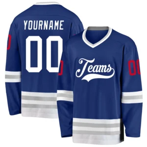 Custom Royal Hockey Jersey with White-Gray