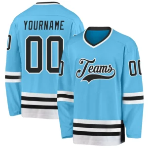 Custom Sky Blue Hockey Jersey with Black-White