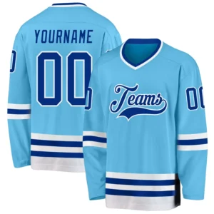 Custom Sky Blue Hockey Jersey with Royal-White