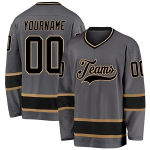 Custom Steel Gray Hockey Jersey with Black-Old Gold