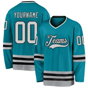 Custom Teal Hockey Jersey with Gray-Black