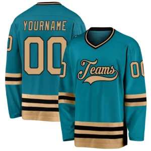 Custom Teal Hockey Jersey with Old Gold-Black