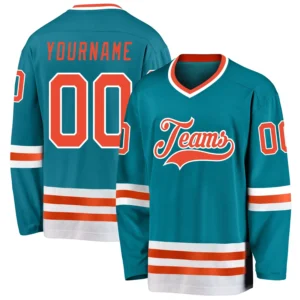 Custom Teal Hockey Jersey with Orange-White