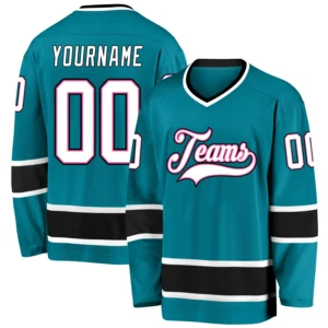 Custom Teal Hockey Jersey with White-Black