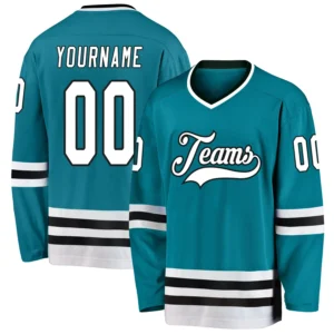 Custom Teal Hockey Jersey with White-Black