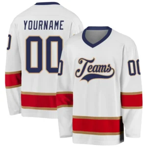 Custom White Hockey Jersey with Navy-Red